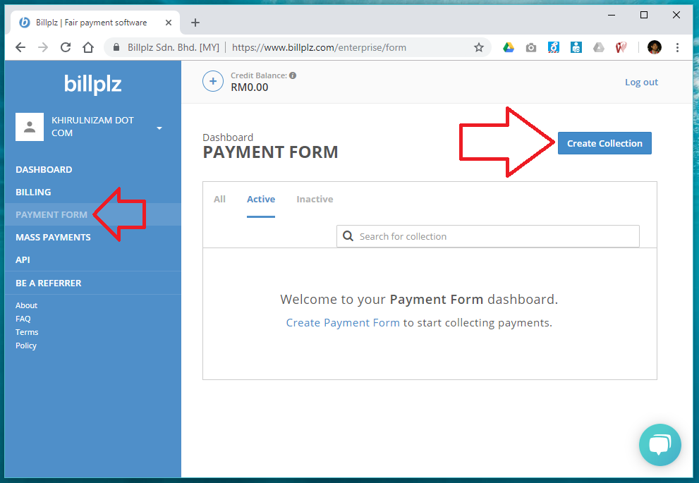 Create a new collection in BillPlz form payment