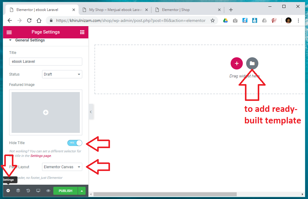 Setting to implement Elementor as the main canvas