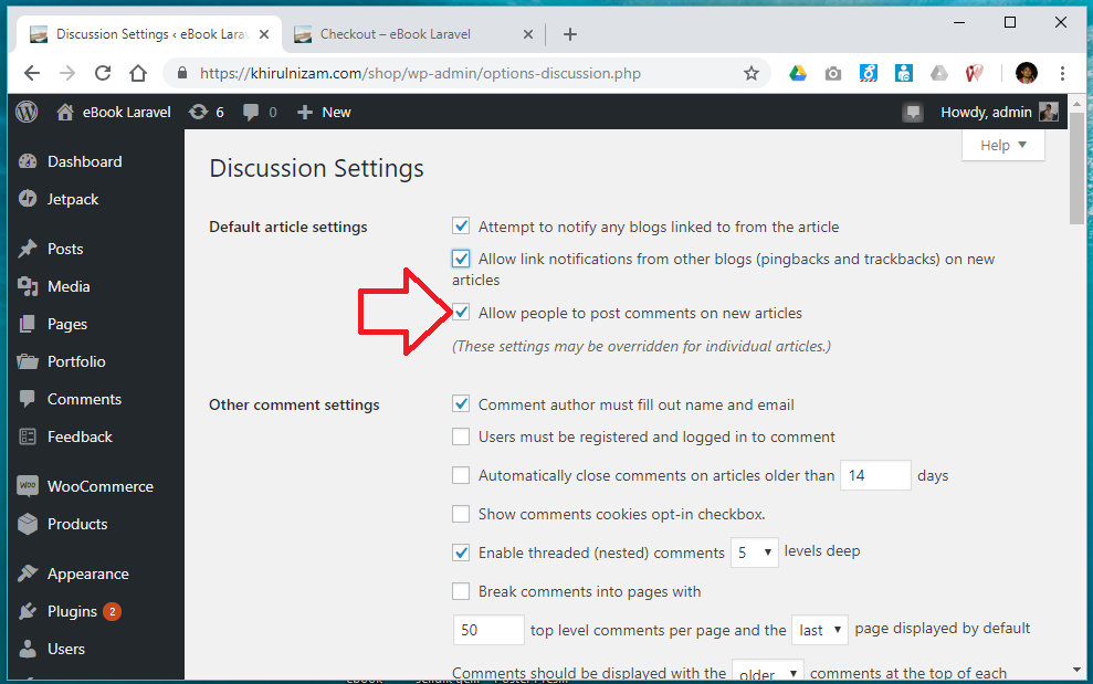 Wordpress comment enable