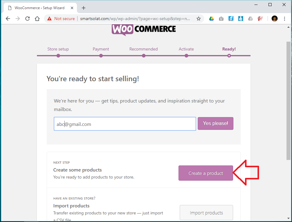 Woocommerce start creating product