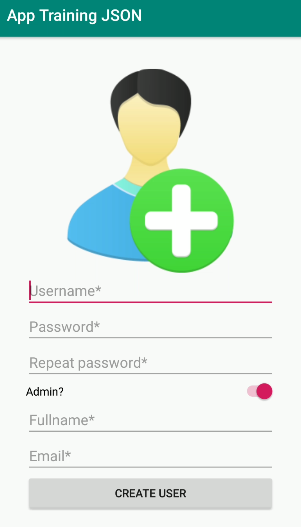 Android app create new user and save to online database form input screen