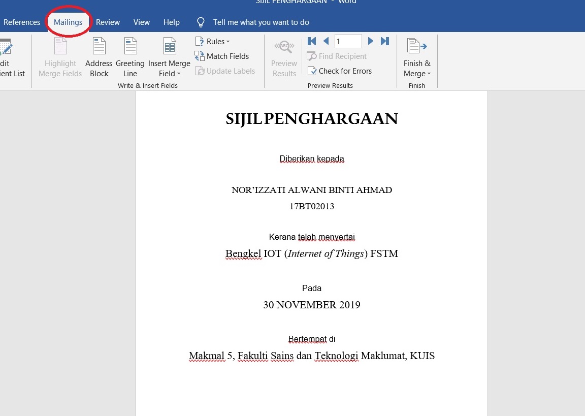 Cara Mudah Untuk Print Sijil. Click, Merge And Print! – FSTM KUIS